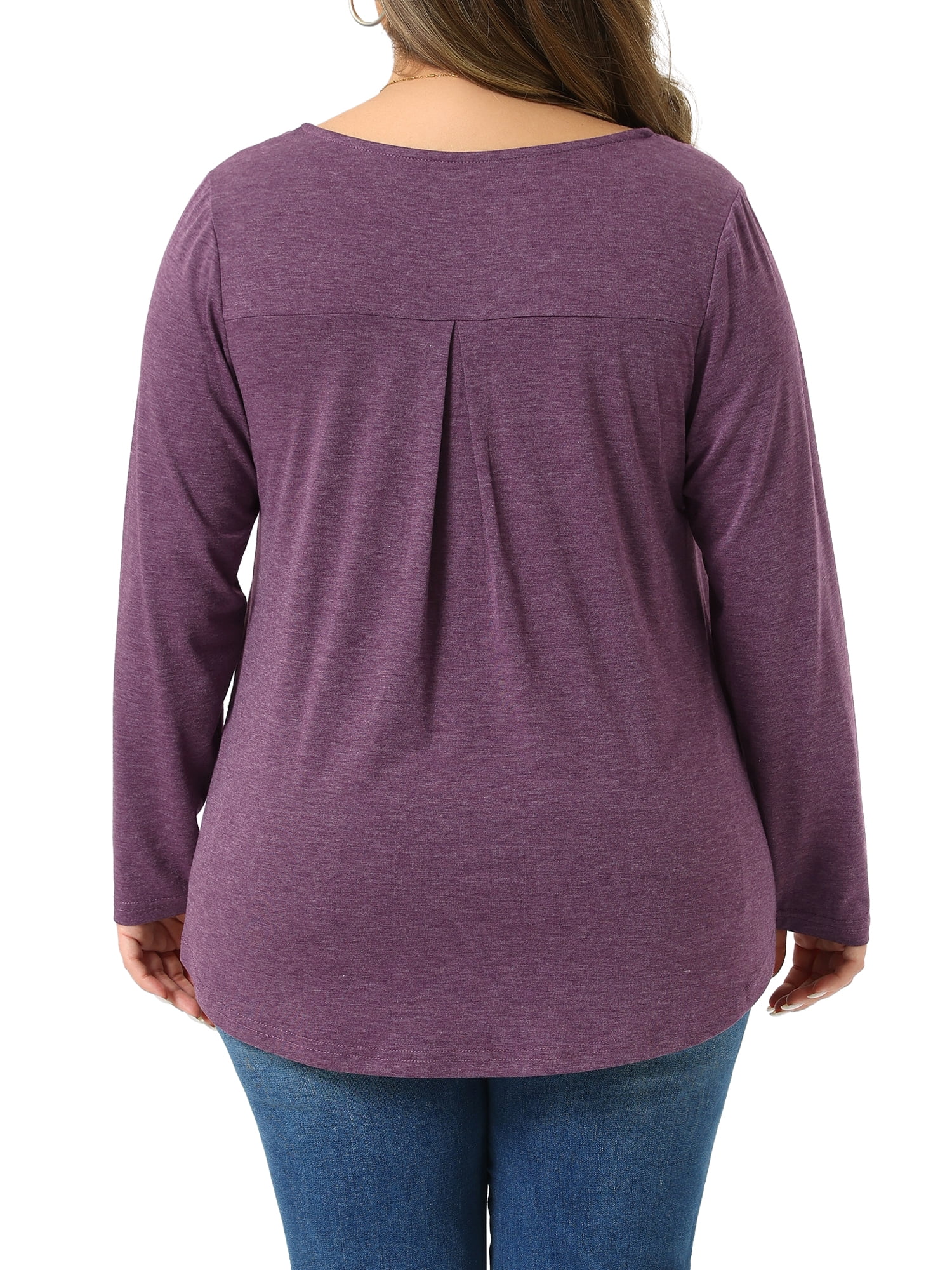 DARING DIVA Women's Plus Tops Notched Neck Front Pleated T-Shirt Blouses 4X Purple