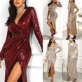 thumbnail image 4 of Robe Sexy à Paillettes pour Femmes Col en V Profond Robe de Cocktail Soirée Robe Maxi de Bal, 4 of 5