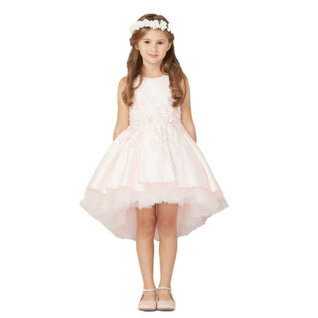 Tip Top Kids Girls Blush Pink Hi-Low Lace Tulle Junior Bridesmaid Dress ...