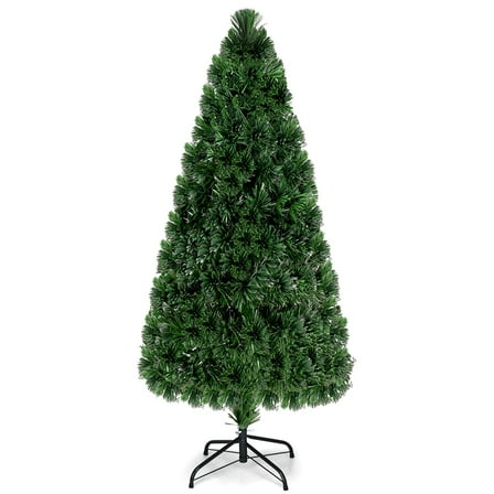 Topbuy 6'Pre-Lit Fiber Optic Artificial PVC Christmas Tree w/ Metal Stand (Indoor/Outdoor)