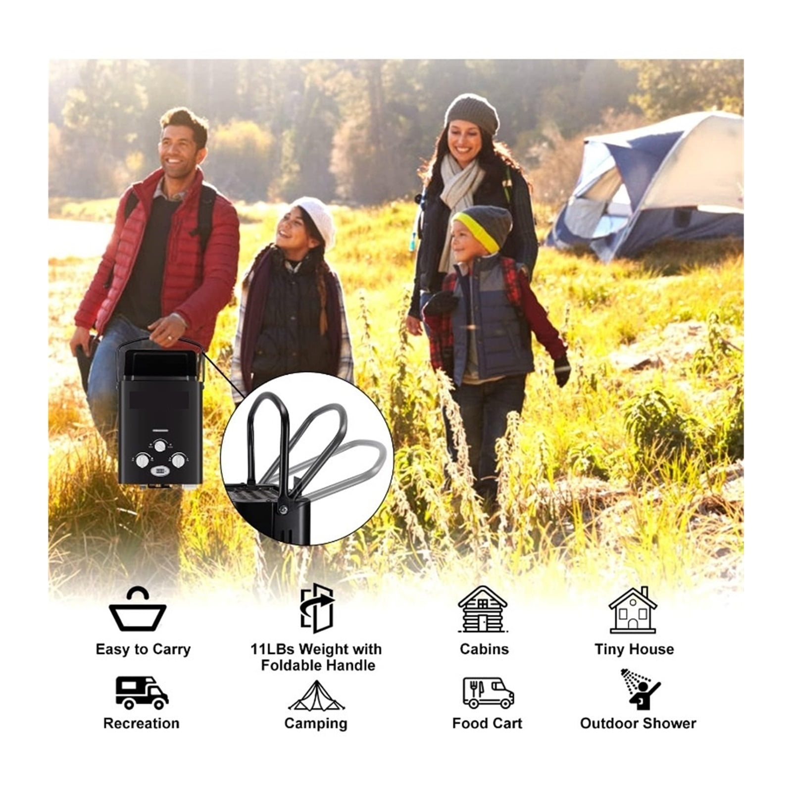 Portable Water Heater Propane Tankless - 6L RV On Demand Hot Gas Outdoor Digital Display Water Heater For Camping ,Safety Protections