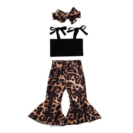 

Infant Girls Outfits Leopard Printed 2 PCS Sleeveless Tops Bell Bottoms Pants Baby Kids Fashion Lovely Simple Home Wear Outdoor Children s Day Gifts