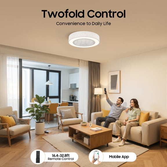 21.65 Inch Ceiling Fan Light with Remote & APP Control 6 Speed Dimmable LED Flush Mount Light with Hidden Blades