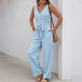 thumbnail image 4 of ClodeEU Women's Striped V Neck Sleeveless Wide Leg Jumpsuit, Tie Waist Romper with Pockets for Summer Blue,Women's Plus XL, 4 of 7