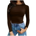 thumbnail image 1 of Qertyioot Women's Fall Fashion Long Sleeve Stretch Slim Fitted Ribbed T-Shirt Blouse Solid Basic Tops, 1 of 5