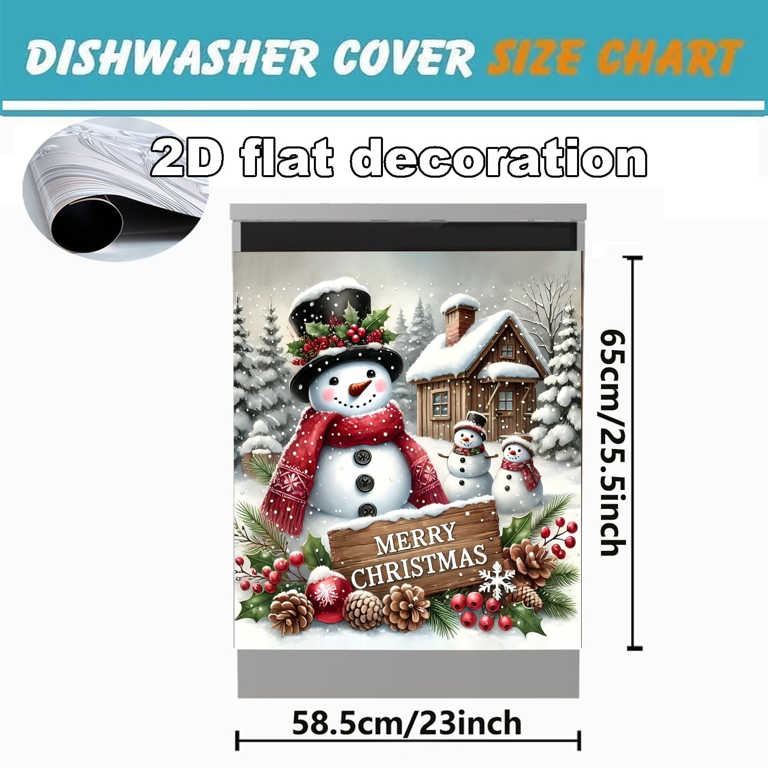 1Pc Christmas Dishwasher Magnet Cover, 23x26In Snowman Dishwasher Magnet Sticker for Kitchen Decoration Funny Refrigerator Magnet Cover Fridge Panel Decal Refrigerator Magnet Cover