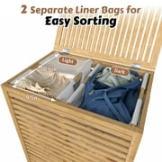 VEIKOUS Foldable Laundry Hamper, Sturdy Bamboo Laundry Basket w/ Lid and Liner Bag, Natural