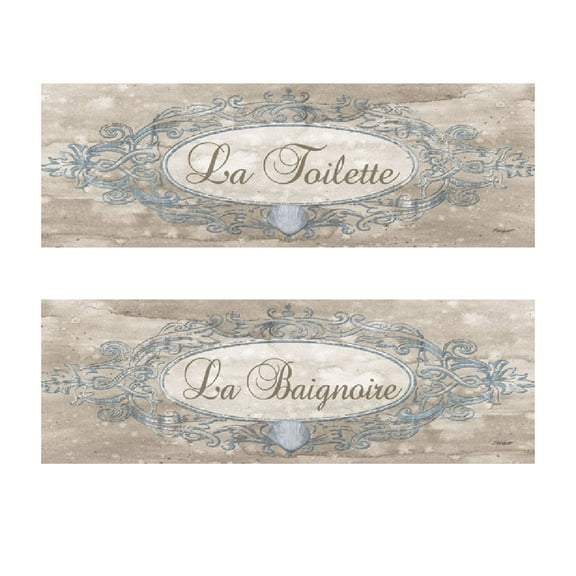 La Toilette & La Baignoire French Bathroom Signs; Two 18x6 Posters