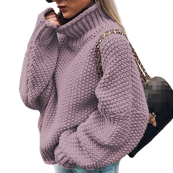 Powerdelux Women's Turtleneck Sweater Oversized Long Batwing Sleeve Chunky Knit Pullover Tops