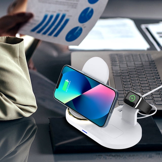 Birdeem Wireless Phone Charger, Magnetic Phone Charger, Multifunctional 4-In-1 Wireless Charger Foldable Wireless Charging for Ios Mobile Phone Watch Headset 15W Wireless Fast Charging with Led