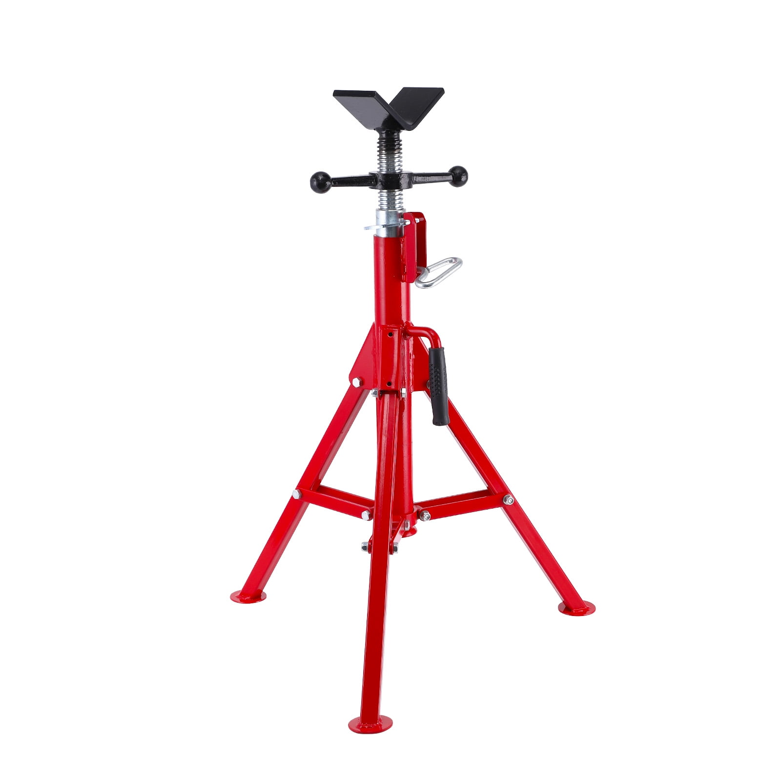 V Head Pipe Jack Stand, 1/8 in-12 in Capacity,Adjustable Height 28 in -52 in, Heavy Duty Pipe Stand Carbon Steel, 2500Lbs Load, Folding Legs for Welding, Threading, Hole Cutting