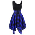 thumbnail image 1 of PENGXIANG Mode Femmes Sans Manches Épaule Froide Croix Dentelle jusqu'à Plaid Imprimé Robe Irrégulière, 1 of 4