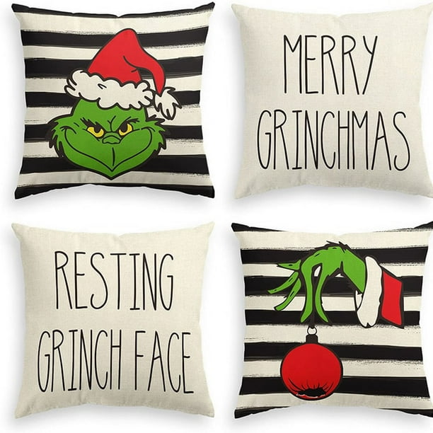 Juego de 4 piezas de nueva funda de almohada de lino de Navidad Grinch, decoración navideña creativa, funda de almohada para cabecera, decoraciones navideñas para el hogar oso de fresa Electrónica