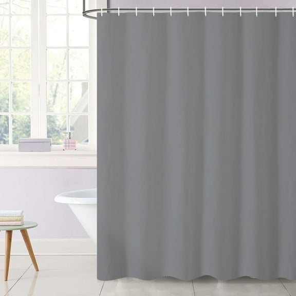 Grey Extra Long Shower Curtain Pure Color Neutral Fabric Bath Curtain Farmhouse Vintage Concise Bathtub Curtain for Adults Bathroom Decor Polyester with Hooks 84x72 Inch