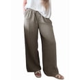 thumbnail image 2 of Women's High Waisted Drawstring Pockets Wide Leg Pants Woman Plaid Trousers for Casual Summer Black & White S, 2 of 10