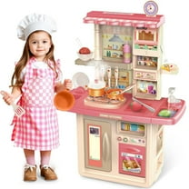 PayUSD Play Kitchen Playset Toy for Toddler 2.3Ft Tall Toy Accessories 3-7 Age Toddler Set with Real Water Spray Sounds and Lights Girls & Boys Gift