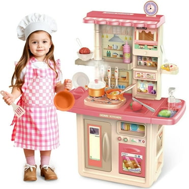 PayUSD Play Kitchen Playset Toy for Toddler 2.3Ft Tall Toy Accessories 3-7 Age Toddler Set with Real Water Spray Sounds and Lights Girls & Boys Gift