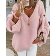 thumbnail image 2 of Womens Sweaters Cable Knitted Pullover Solid Color Sweaters for Womens V Neck Long Sleeves Sweater Fall Winter Tops for Womens Cogild, 2 of 4