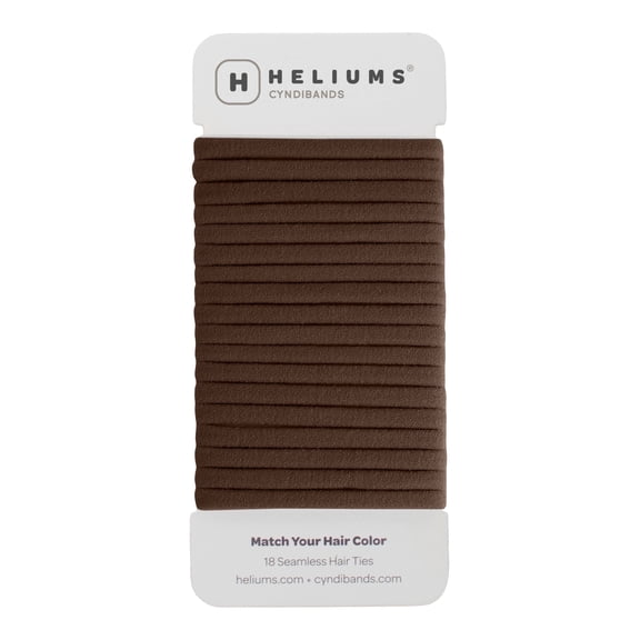 Heliums Dark Ash Brown Skinny Seamless 6mm Medium Hold Soft Nylon Fabric Rolled Ponytail Holders - 18 Hair Ties