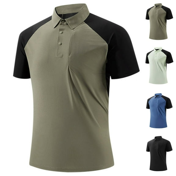 lcziwo Weekly Sale Men's Golf Polos Shirts Summer Short Sleeve Moisture Wicking Ice Silk Tees Tops Fashion Colorblock Lapel Work Business Shirt Green XXXXXL