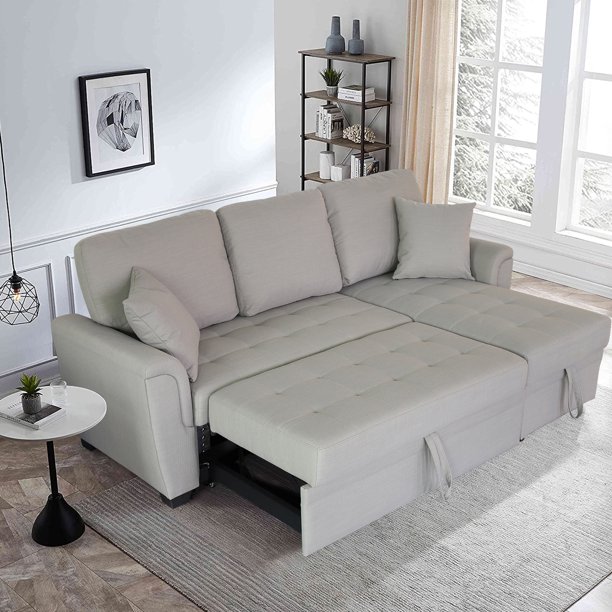 Tufeted Cushion Sofa Bed with Storage, Pillows, Comfort