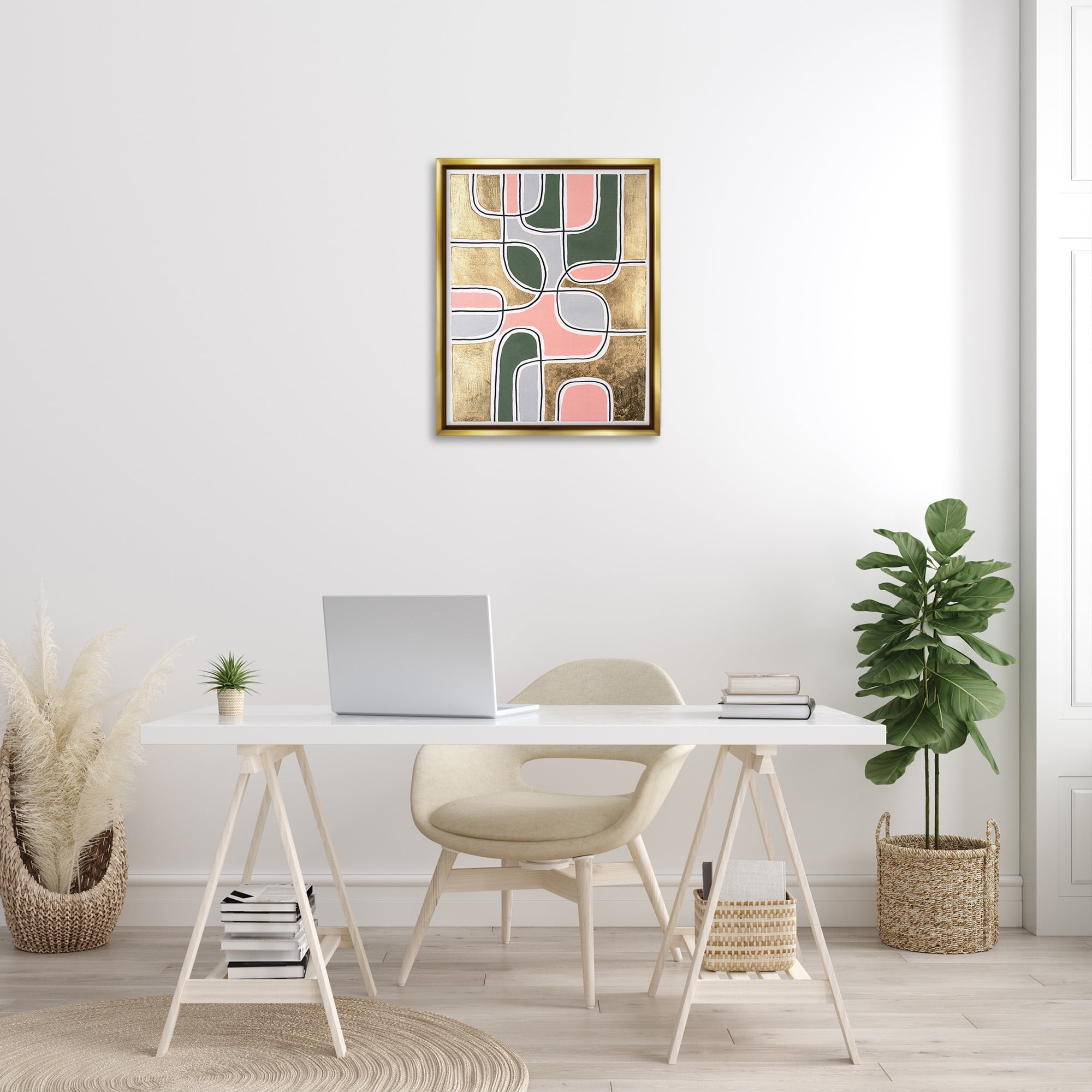 Stupell Industries Retro Glam Geometric Abstract Painting Gold Floater Framed Canvas Art Print Wall Art, 25 x 31