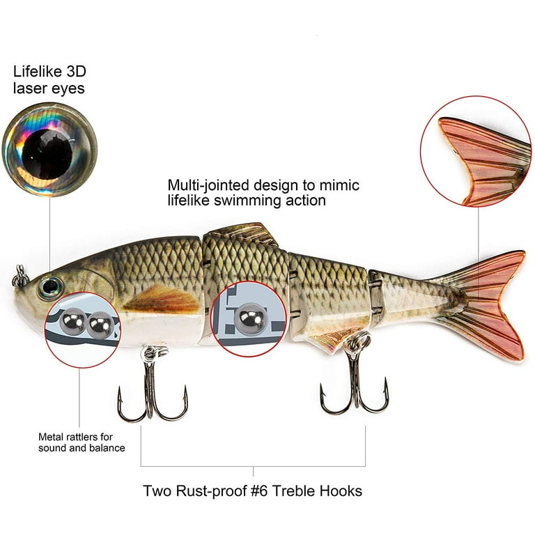 Pack of 5 Multi Jointed Minnow Fishing Lure 2 Sections Bass Swimbait for  Pike Walleye & Trout 10.5CM/4.13/9.6G