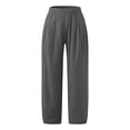 thumbnail image 3 of Women's Solid Color Pocket Cropped Linen Pants Casual Ankle Length Asymmetrical Trousers Stretchy Pants for Women Casual Womens Work Pants Business Casual Pant for Women Casual Summer Pant Beach, 3 of 4