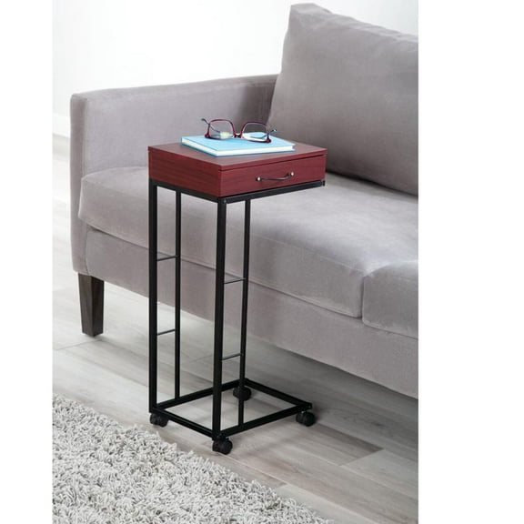 C Shaped Under Couch Table, Side Table for Bedroom, Small End Table for Living Room, Sofa Snack Coffee Bedside Table with Rolling Casters