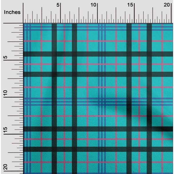 oneOone Viscose Chiffon Turquoise Blue Fabric Madras Check Sewing Material Print Fabric By The Yard 42 Inch Wide