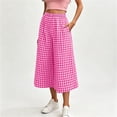 thumbnail image 5 of Costeam Womens Gingham Plaid Elastic High Waist Cropped Wide Leg Capri Pants Dual Side Inset Hand Pockets Soft Lightweight Knit Loose Fit Summer Casual Trousers, 5 of 6