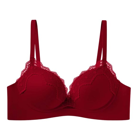 Ohufall Womens Wirefree Bras Solid Color Lace Trim Deep V Bra Fine Strap Fashion Everyday Underwear