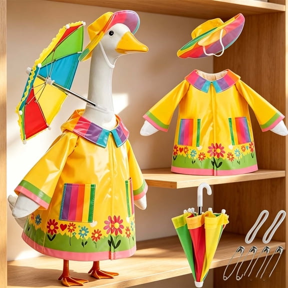 HCBY Porch Goose Raincoat Outfit Set, 23 in Waterproof Floral with Mini Umbrella for Garden