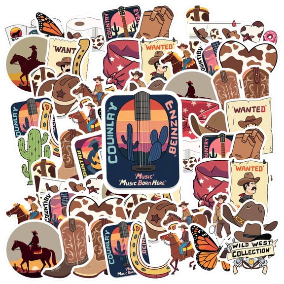35pcs Vintage Stickers Cowboy Graffiti Stickers Western Sticker Packs for Laptops Luggage Phones
