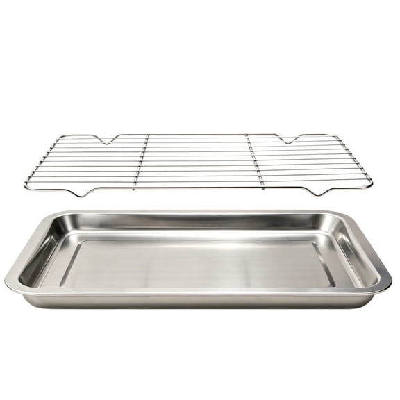 Baking Sheet with Wire Rack, Cookie Sheet Baking Pan Toaster Oven Tray, Cooling Rack, Stainless Steel Baking Grilling Pan, Healthy & Non Stick & Dishwasher Safe, 14'' x 10.6'' x 0.8''