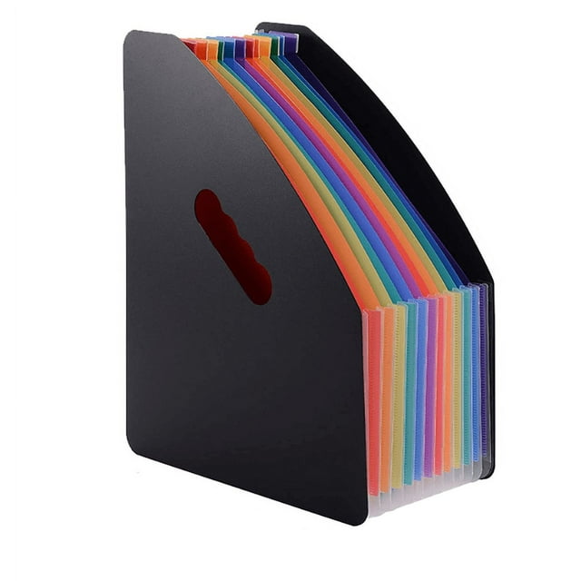 Carpeta de archivos A4 con 13 compartimentos, revistero vertical, organizador de papel expandible para oficina (negro)