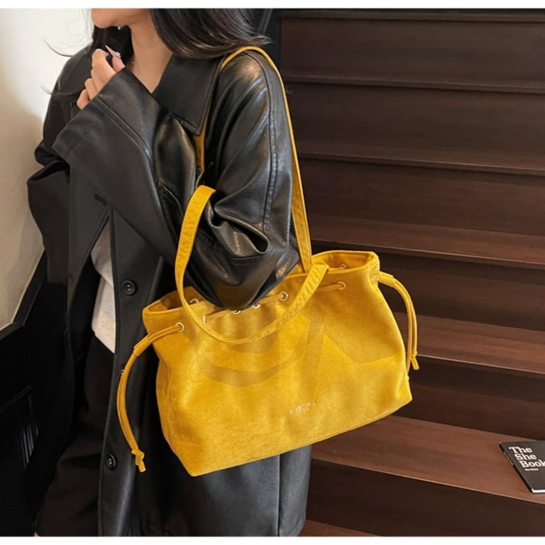 Retro Suede Bucket Purse Causal Travel College Crossbody Bag Drawstring ...