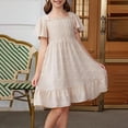 thumbnail image 2 of EnJoCho Girls' Square Neck Dress With Embroidery & Short Flare Sleeve A Line Dress For Toddler & Kids Little Girls’ Linen Sundress, 2 of 7
