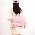 thumbnail image 6 of Women Canvas Checkered Students Bookbags Large Capacity Bookpack Wear-Resistant Travel Daypack Bag for Commute (Pink), 6 of 11