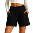 thumbnail image 2 of Bloomae Bermuda Shorts for Women High Waisted Linen Dressy Casual Shorts Elastic High Waist Pleated Wide Leg Summer Button Decor Short Pants with Pockets, 2 of 7
