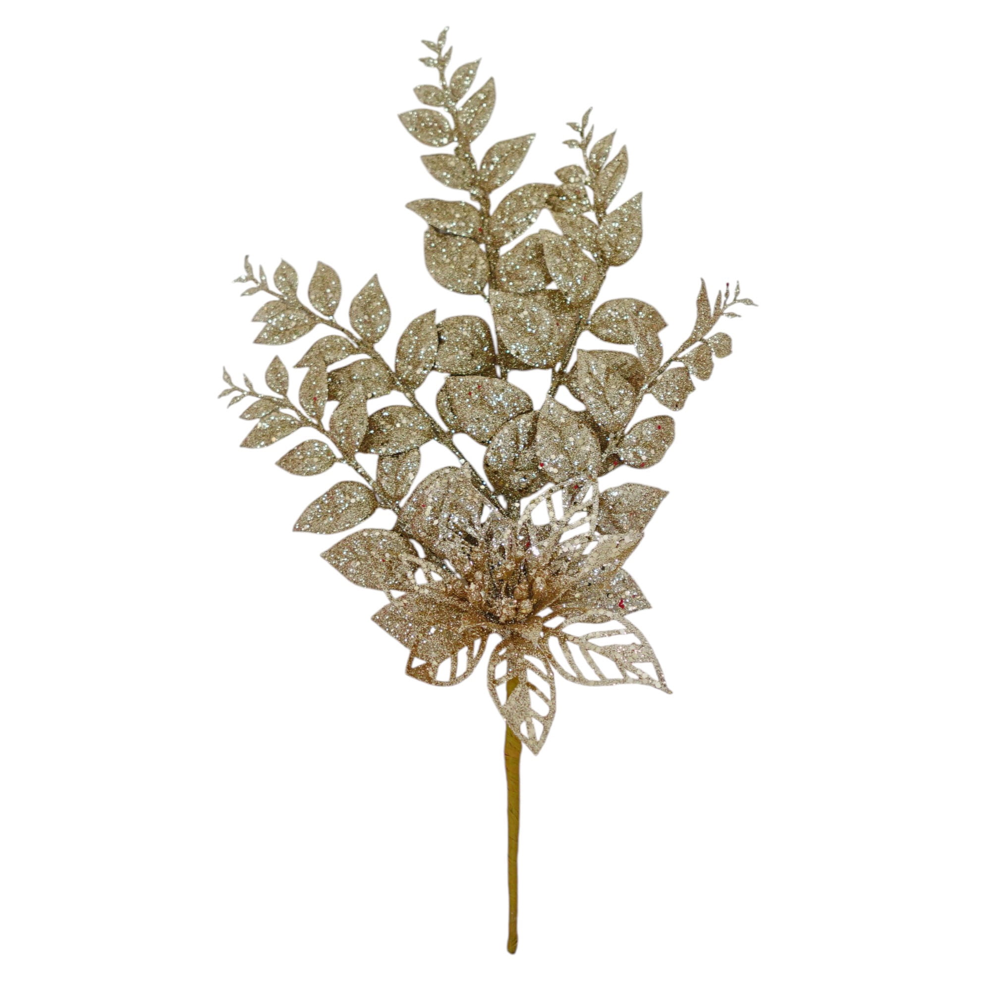 Holiday Time 17IN Gold Leaves with Poinsettia Pick