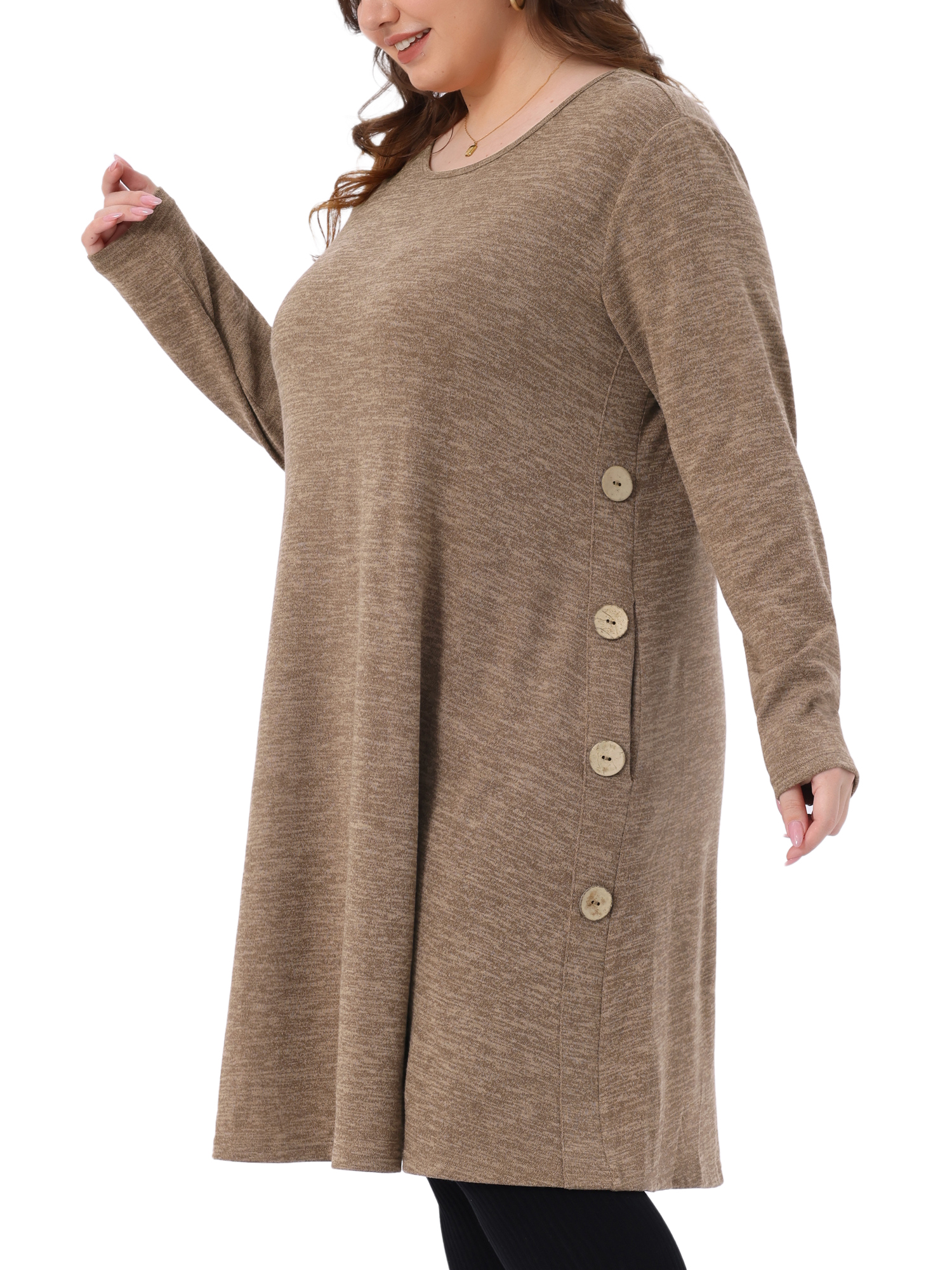 DARING DIVA Plus Size Long Sleeve Fall Fashion Tunic Dress 4X Brown