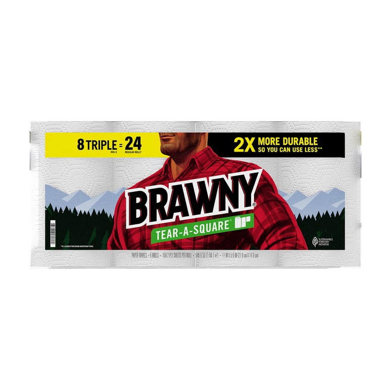 Brawny Tear-a-Square Paper Towels, 8 Triple Rolls