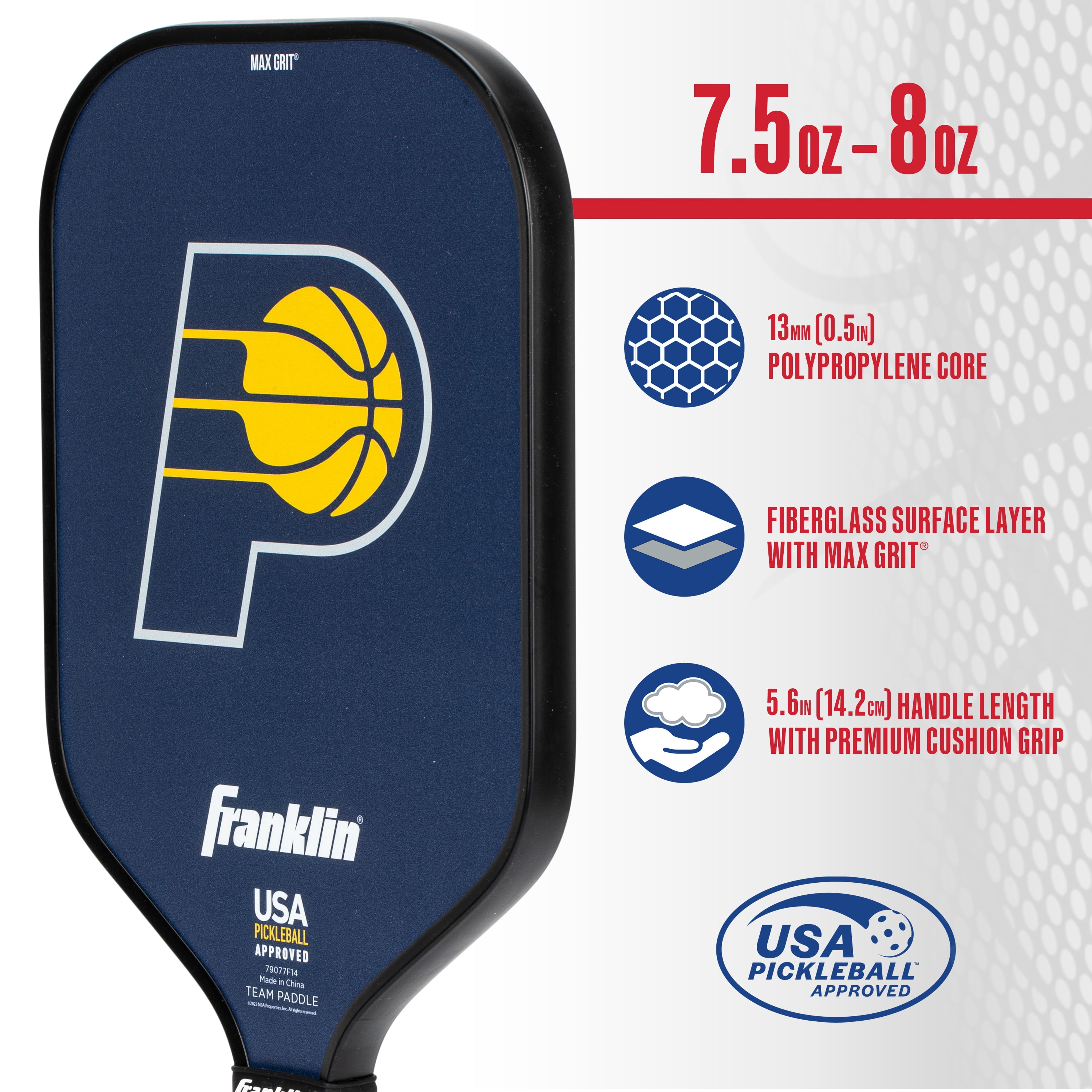 Franklin Sports NBA Indiana Pacers Pickleball Paddle - Official NBA Team Pickleball Paddles - USAP (USAPA) Approved Premium Quality Pickleball Paddles - Authentic Team Logos + Colors