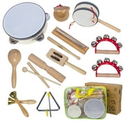 WoodenEdu Wooden Musical Instruments Set for Toddlers 1-3, Natural Wood Percussion Instruments Xylophone Gift Set