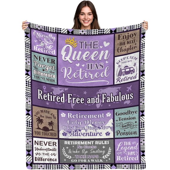 Happy Retirement Gifts for Women 2025, Cozy Retirement Blanket 50 x 60 inch, Funny Retire Gifts for Coworkers, Grandparents, Coworker Leaving Gift