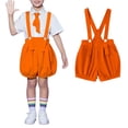 thumbnail image 2 of CPNG Girls Summer Solid Color Overalls Shorts Casual Loose Sleeveless Romper Suspender Short Jumpsuit(Orange,7-8 Years), 2 of 5