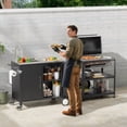 thumbnail image 6 of Outdoor Grill Table with Sink, Metal Grill Cart With Storage Cabinets, 304 Stainless Steel Sink, Outdoor Kitchen Island with Wheels for Lawn, Garden, 6 of 9