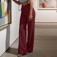 thumbnail image 6 of Favoffer Women High Waist Wide Pants Stretch Elastic Waistband Straight Tube Solid Color Work Bottoms with Built-in Pockets for Office Daily, 6 of 9