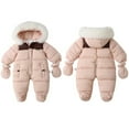 thumbnail image 3 of GYRATEDREAM Baby Winter Warm Puffer Solid Zipper Romper Hooded Snowsuit with Mittens 3-18 Months, 3 of 10